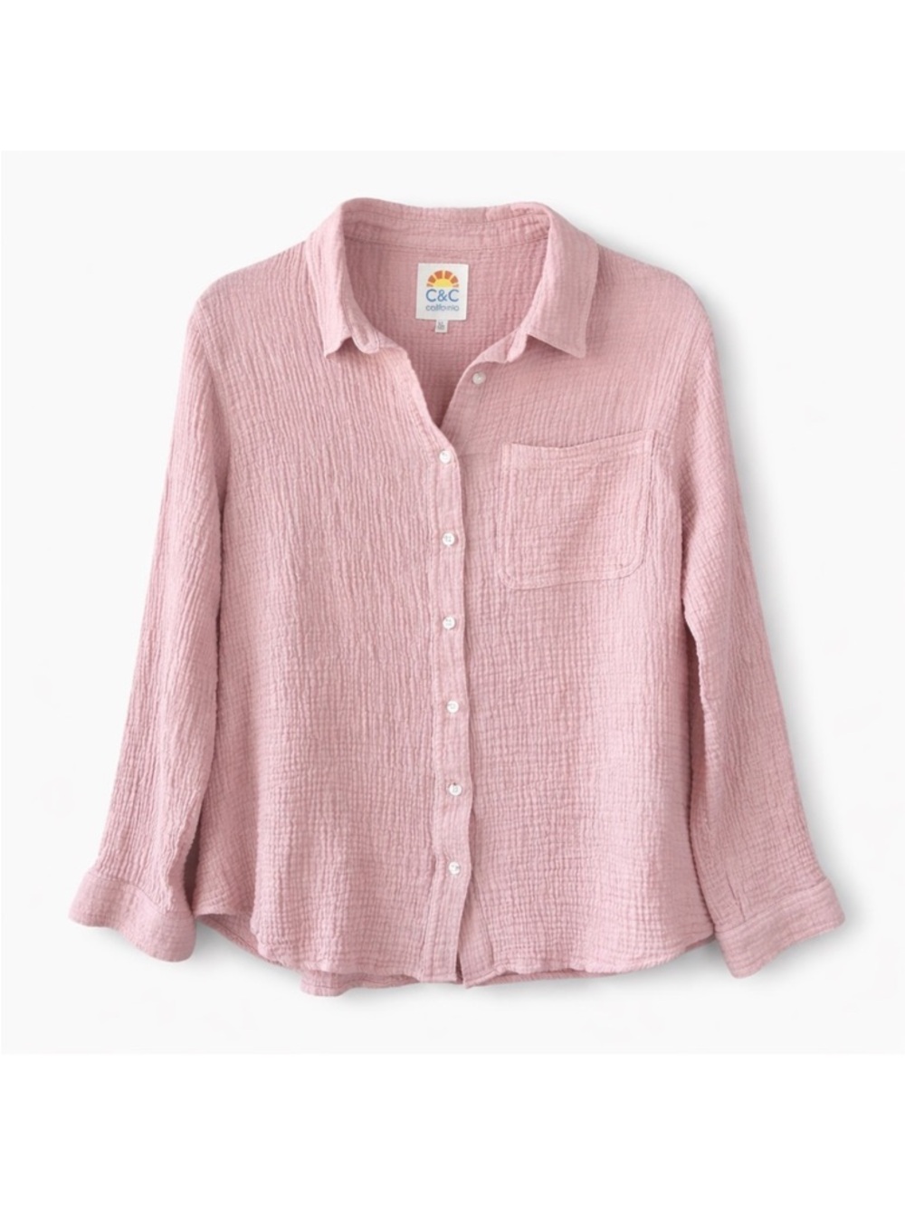 C&C California | 100% Cotton Gauze Soft Pink Button Down Shirt